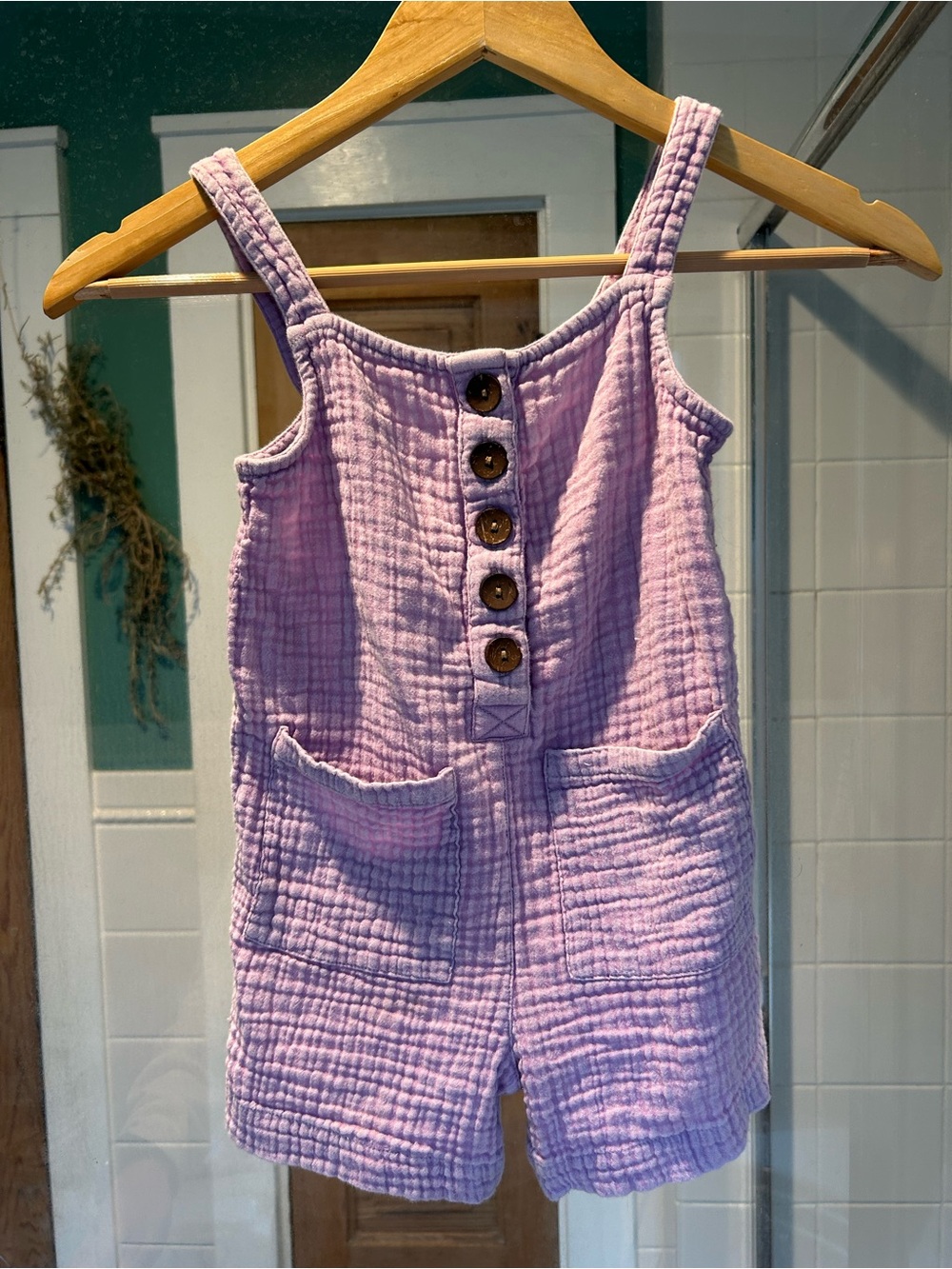 Faherty Lavender Gauze Girls' Button-Front Romper